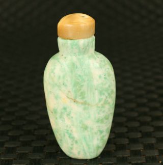 Rare Old Hand Crafted Green Stone Snuff Bottle Decoration Gift