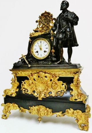 Large Antique French Empire,  8 Day Striking Bronze & Slate Figurine Mantel Clock 3