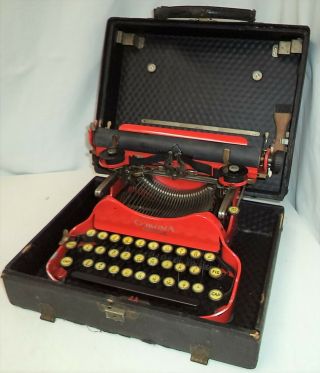 Red Vintage Folding Corona Special Typewriter In Case