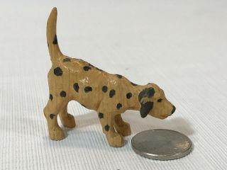 Miniature Antique Carved Wood Folk Art Dalmation Dog 2 " L Figurine