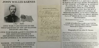 Civil War Colonel 118th Illinois Infantry Staff General Dodge Letter Signed 1865