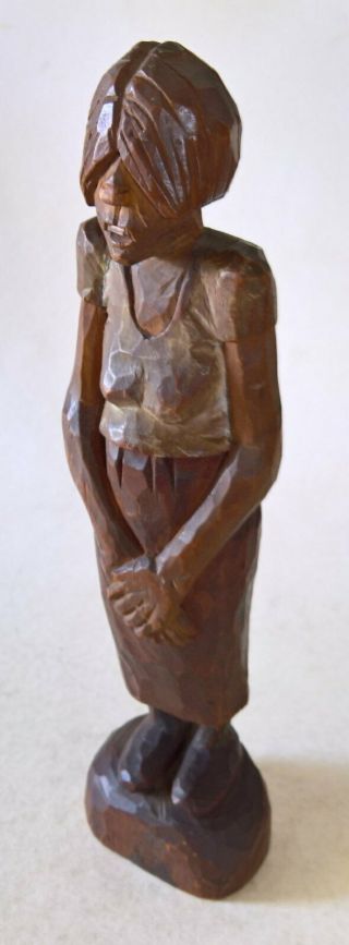 Vintage Hand Carved Folk Art Wood Figure – Quiet Woman – Andy Anderson Inspired?