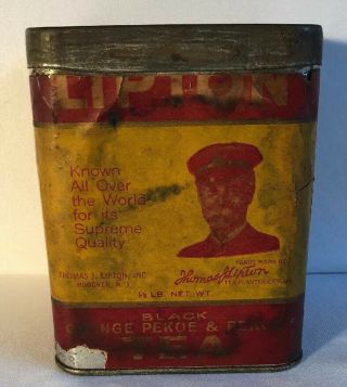 Vintage Lipton Tea Tin Paper Label Orange Pekoe & Pekoe Black Tea Tin Empty
