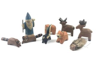 Vintage Noah With 8 Animals Wooden Carved Animals Noah 