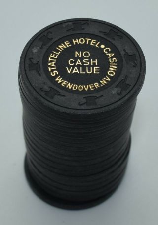 Set Of 20 Black Casino Chips - Stateline Hotel Wendover Nv H&c Paul - Son 1980 