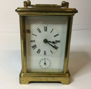 Antique Brass Carriage Clock With Alarm Spares Or Repairs