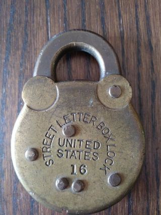Vintage Brass United States Street Letter Box Lock 16 No Key