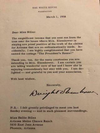President Dwight D.  Eisenhower Signed 1958 White House Typed Letter Beckett