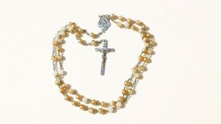 Vtg Estate Sterling Silver Rosary Beads Sacred Heart Crucifix Necklace - 18 "