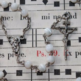 † Vintage White Glass Beads Rosary,  Our Lady