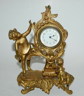 Antique Haven Clock Figural Girl & Putti Cherub Art Nouveau.