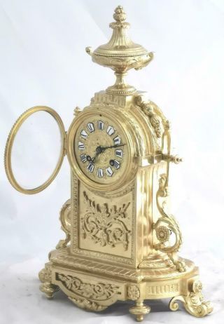 French Antique 19th c Gilt Embossed Bronze Mantle Clock Garniture Set 2