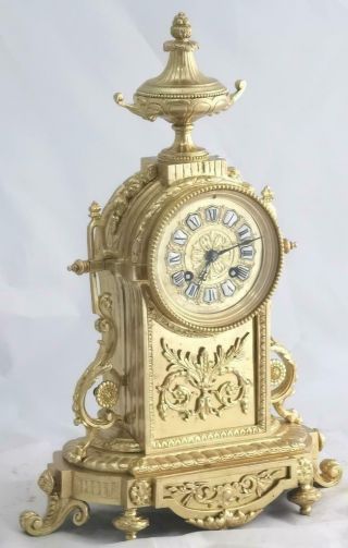 French Antique 19th c Gilt Embossed Bronze Mantle Clock Garniture Set 3