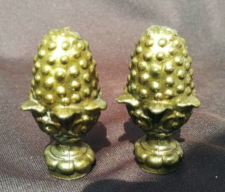 2 Old Lg Pineapple Lamp Finials Hollywood Regency - Cast Brass / Bronze Vgc