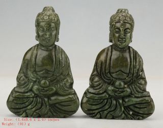 2 Buddhist Chinese Jade Pendant Statue Guanyin Bodhisattva Spiritual Old Worship