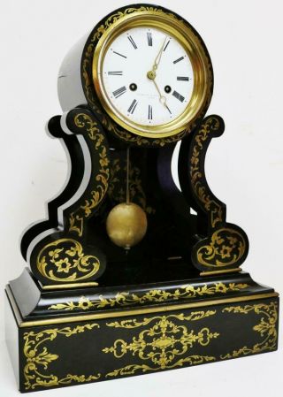 Rare Antique French Boulle Portico Mantel Clock 8 Day Striking Inlaid Drumhead 2
