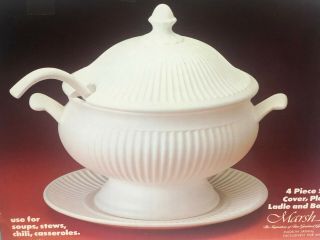 3 Qt White Porcelain Soup Tureen With Lid Ladle And Underplate
