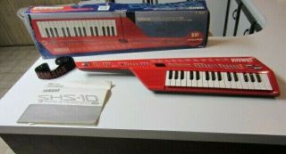 Vintage 1987 Yamaha Shs - 10r Red Keytar Fm Digital Keyboard W/ Box,  Strap & Book