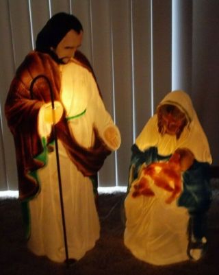 Vintage 1997 - 98 Tpi Blow Mold Nativity Scene Joseph Mary Jesus Christmas Lighted