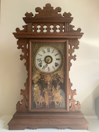 Antique E.  N.  Welch Kitchen Gingerbread Clock With Alarm