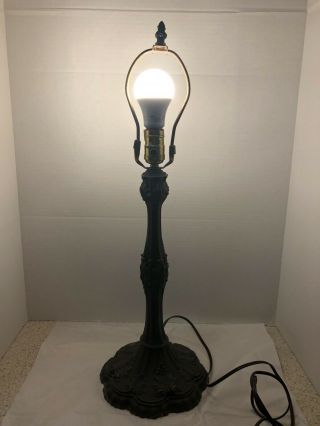 Antique Vintage Art Deco Ornate Cast Iron Metal Embossed Tall Table Lamp Lovely