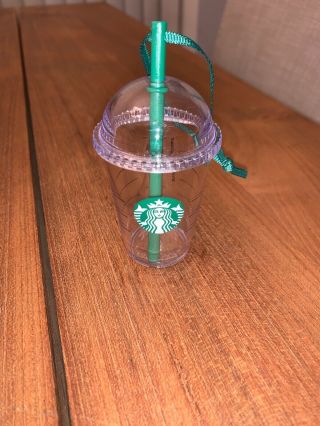 Starbucks 2016 Ornament Frappachino Plastic Cup With Straw And Ribbon Hanger