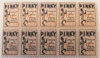 Rare Vintage (ontario) " Pinky Redeemable Stamps " Block Of 10 Stamps
