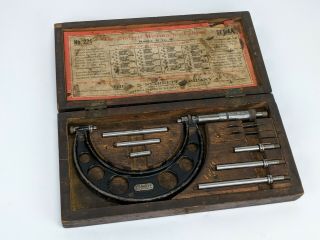 Starrett No.  224 0 - 4 " Micrometer Set Aa W/ Standards & Wood Box - Vintage 0 4