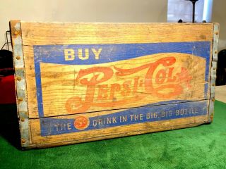 1940 Antique Pepsi Cola 5c Double - Dot Wood Bottle Soda Crate - Estate Find