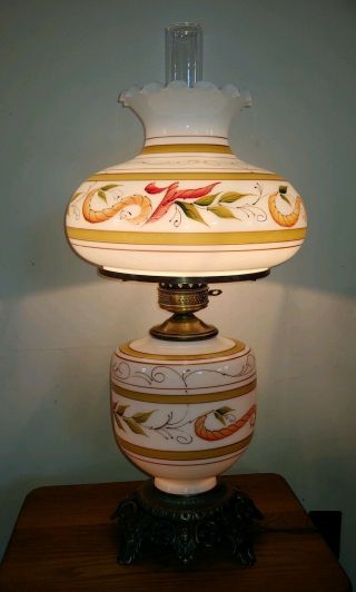 Large Vintage Gwtw Gone With The Wind Hurricane Table Lamp Hand Painted Brass
