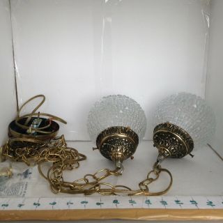 Vintage Double Clear Glass Globe Hanging Swag Ceiling Light Fixture