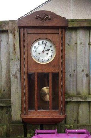 Large Antique Wall Clock.  Has Pendulum And Key.  Good Glass