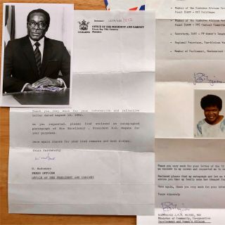 Robert Mugabe Rare Signed Photograph 1996,  Letter Joice Mujuru Zimbabwe Zanu - Pf