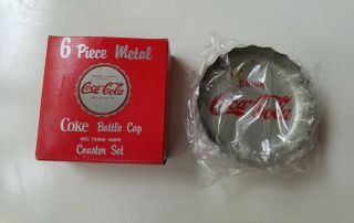 6 Vintage Metal Coca - Cola Coke Bottle Cap Coasters - -