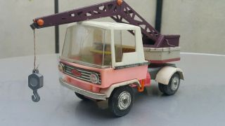 Vintage Tin Toy Truck Crane Zbik Friction Metal Plastic Rubber Made In Poland