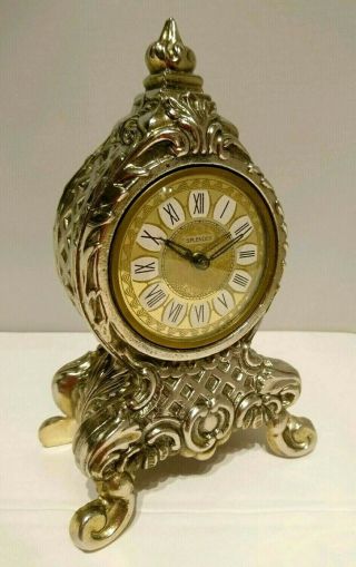 Splendex Germany Rococo Style Wind - Up Metal Mantel Clock C.  1940 