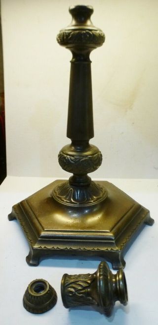 Vintage Antique Ornate Cast Iron Floor Lamp Light Base W/ Column Breaks & Nut