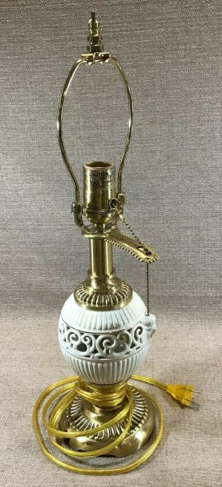 19” Lenox By Quoizel Table Lamp W Brass & Pierced Porcelain Formal Lighting