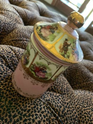 Antique Vintage Royal Vienna Austria Porcelain Gold Pink Covered Tall Jar Hg17