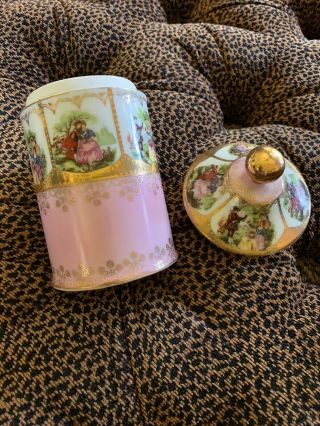 Antique Vintage Royal Vienna Austria Porcelain Gold Pink Covered Tall Jar Hg17 2