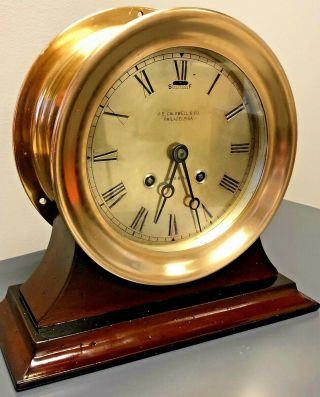 Chelsea Antique Ships Bell Clock 6 In.  Dial 1910 Screw Bezel Red Brass Running