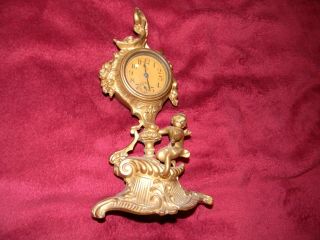 Antique Spelter Gilt On Bronze Mantel Clock Cherub