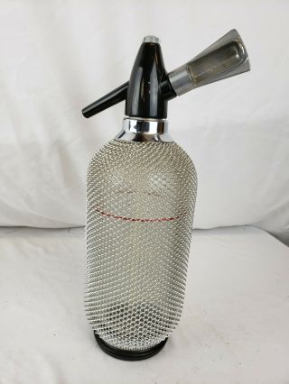 Vintage Seltzer Bottle With Wire Mesh Cover,  Soda Siphon Dispenser,  1960s