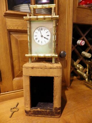 French Repeating Carriage Clock In A Rare Bamboo Case With The Key & Box 1870 - 80