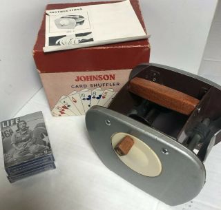 Vintage 1950s Nestor Johnson Playing Card Shuffler Plus 2 Decks Wwii Cards