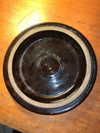 Vintage Brown Glaze Stoneware Crock Lid Only Possibly 3 Gallon.