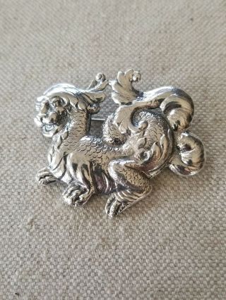 Vtg Rare Signed Gugliemo Cini Sterling Silver Foo Dog Dragon Brooch - Perfect