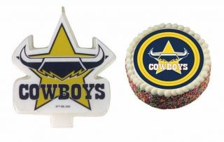 Set Of 2 North Queensland Cowboys Team Logo Candle & Edible Icing Birthday Cake