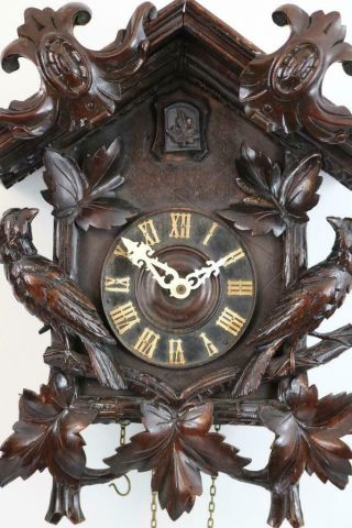 Large Antique Cuckoo Clock Carved Mahogany Case Some Restoration