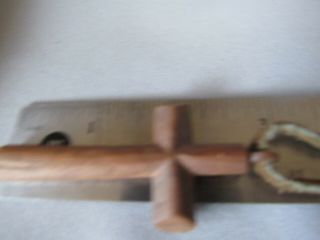 BROWN WOODEN CARVED CROSS WITH LEATHER RAW HIDE CORD WALL OR WEAR 2